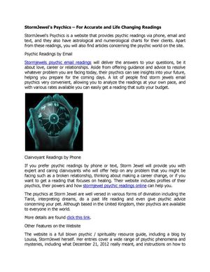 StormJewel's Psychics - For Accurate and Life Changing Readings 