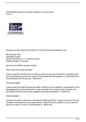 Acer Aspire S7-391-6810 13.3-Inch Touchscreen Ultrabook