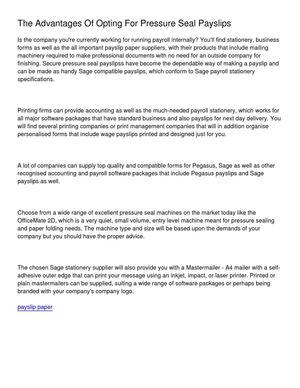 The Advantages Of Opting For Pressure Seal Payslips