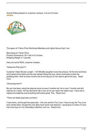 Fisher-Price Rainforest Melodies and Lights Deluxe Gym Review