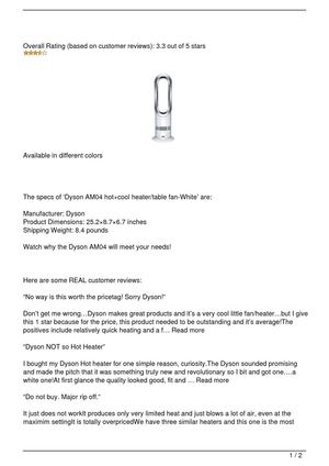 Dyson AM04 hot+cool heater/table fan-White Review