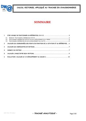 Support pédagogique Calcul vectoriel en traçage en chaudronnerie