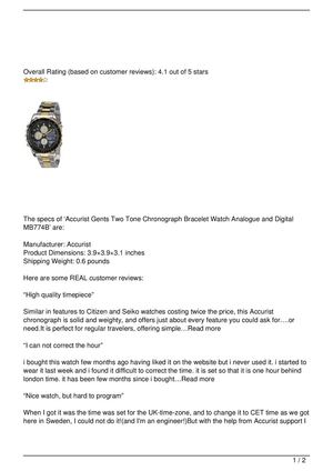 Accurist Gents Two Tone Chronograph Bracelet Watch Analogue and Digital MB774B