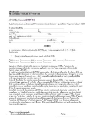 Istanza rimborso I.M.U.