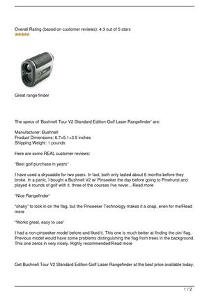 Bushnell Tour V2 Standard Edition Golf Laser Rangefinder