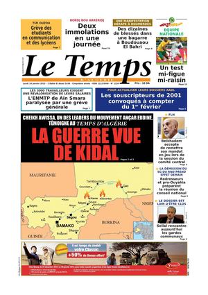 Le Temps d'Algérie Edition du Lundi 14 Janvier 2013