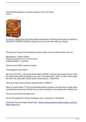 Tasters Choice Hazelnut Instant Coffee, 20-Count Sticks (Pack of 8)