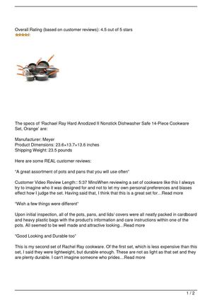 Rachael Ray Hard Anodized II Nonstick Dishwasher Safe 14-Piece Cookware Set, Orange Review