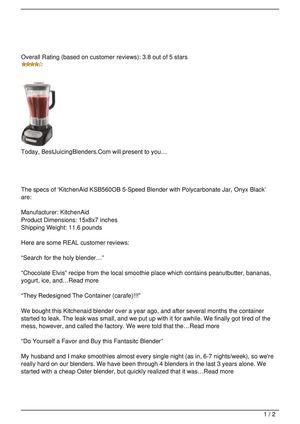 KitchenAid KSB560OB 5-Speed Blender with Polycarbonate Jar, Onyx Black Review