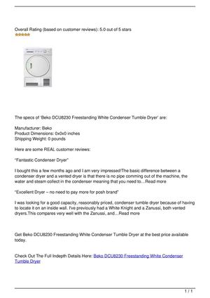Beko DCU8230 Freestanding White Condenser Tumble Dryer