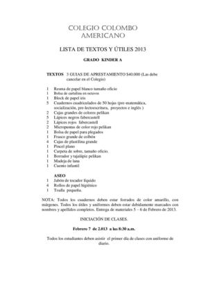 Lista de utiles colombo 2013