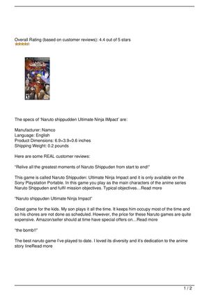 Naruto shippudden Ultimate Ninja IMpact Review