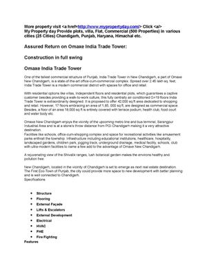 Assured Rental Plan >>> IndiaTrade Tower Mullanpur Call 9356667007