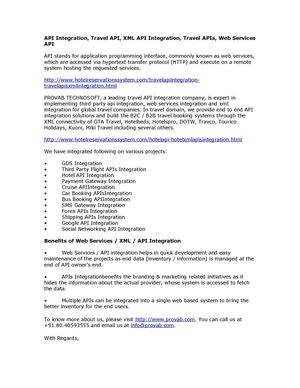 API Integration, Travel API, XML API Integration, Travel APIs, Web Services API