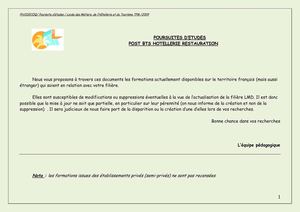 Etudes post-BTS hôtellerie-restauration