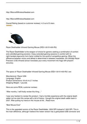 Razer Deathadder Infrared Gaming Mouse (RZ01-00151400-R3)