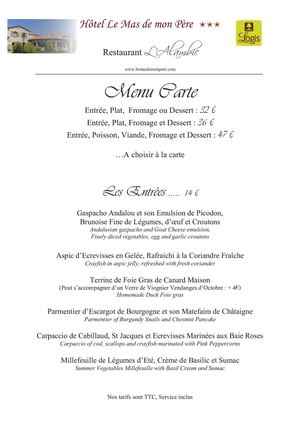Le Mas de mon Père - Menus