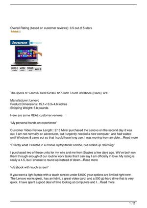 Lenovo Twist S230u 12.5-Inch Touch Ultrabook (Black) Review