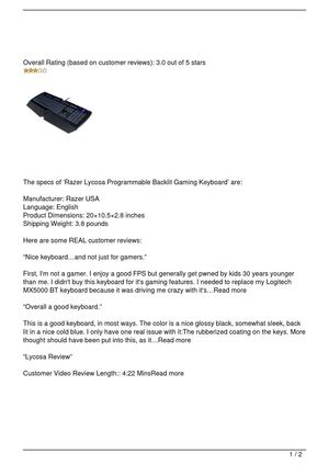 Razer Lycosa Programmable Backlit Gaming Keyboard