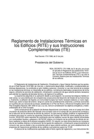 REGLAMENTO DE INSTALACIONES TERMICAS EN LOS EDIFICIOS (RITE) Y SUSINSTRUCCIONES COMPLEMENTARIAS (ITE)