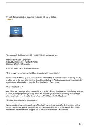 Dell Inspiron i15R-1633sLV 15.6-Inch Laptop Review