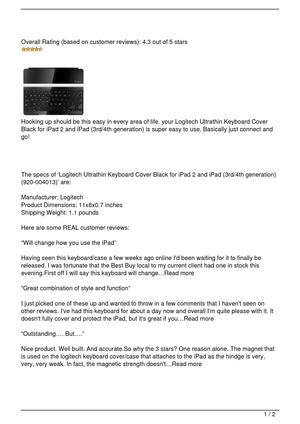 Logitech Ultrathin Keyboard Cover Black for iPad 2 and iPad (3rd/4th generation) (920-004013)