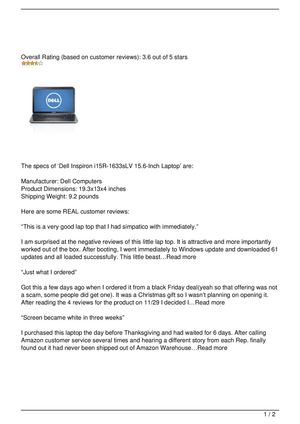 Dell Inspiron i15R-1633sLV 15.6-Inch Laptop Review