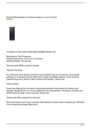 Dell Inspiron 660s i660s-3848BK Desktop Review