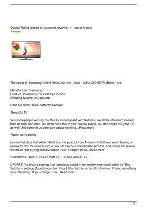 Samsung UN60EH6000 60-Inch 1080p 120Hz LED HDTV (Black) Review