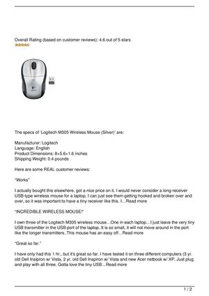 Logitech M305 Wireless Mouse (Silver) Review