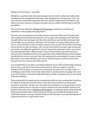 Wordpress PHP developer - basic skills