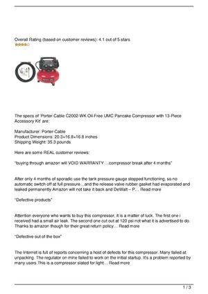 Porter-Cable C2002-WK Oil-Free UMC Pancake Compressor with 13-Piece Accessory Kit Review