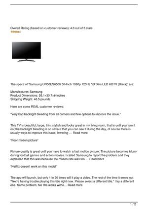 Samsung UN50ES6500 50-Inch 1080p 120Hz 3D Slim LED HDTV (Black)