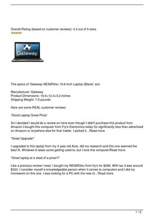 Gateway NE56R34u 15.6-Inch Laptop (Black) Review