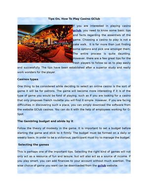 Tips On, How To Play Casino GClub