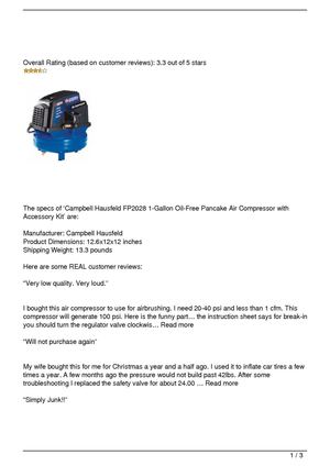 Campbell Hausfeld FP2028 1-Gallon Oil-Free Pancake Air Compressor with Accessory Kit Review