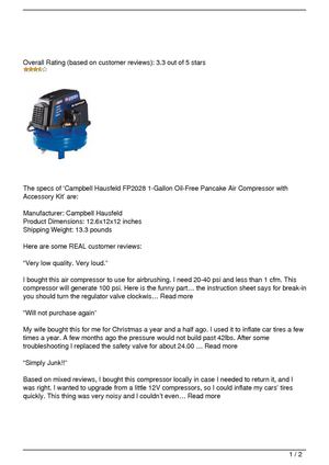 Campbell Hausfeld FP2028 1-Gallon Oil-Free Pancake Air Compressor with Accessory Kit Review
