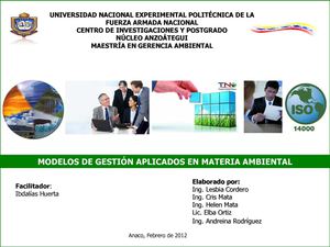 Materia: Sistemas de Gestion Ambiental Tema: Modelos de gestion