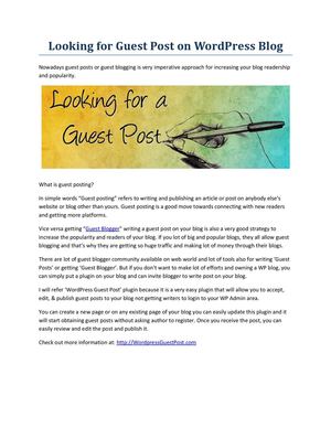 Looking for Guest Post on WordPress Blog 