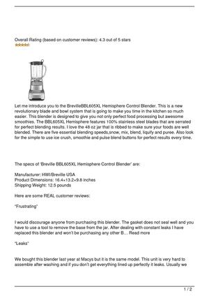 Breville BBL605XL Hemisphere Control Blender