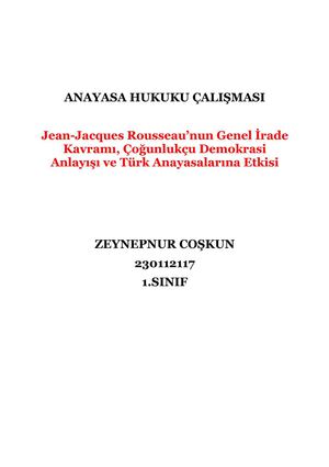 Zeynepnur COŞKUN - Jean-Jacques Rousseau’nun Genel İrade Kavramı