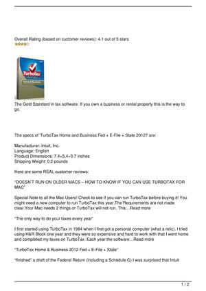 TurboTax Home & Business Federal + E-File + State 2012