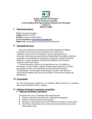 Prontuario Geometria analitica