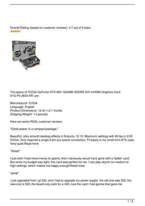 EVGA GeForce GTX 650 1024MB GDDR5 DVI mHDMI Graphics Card 01G-P4-2650-KR Review
