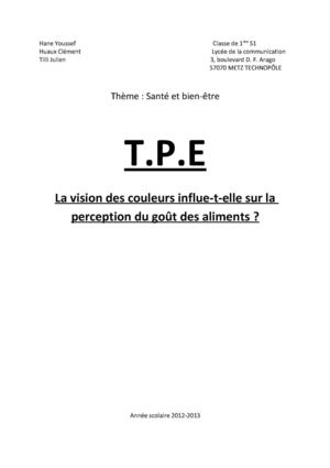 Tpe 1°S : Colorants et arômes