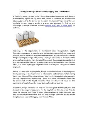 Advantages of Freight Forwarder in the shipping from China to Africa