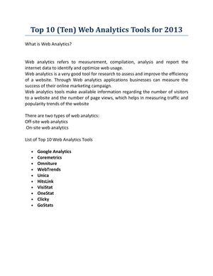 Top 10 (Ten) Web Analytics Tools for 2013