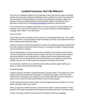 Landlord Insurance: Don’t Be Without It.