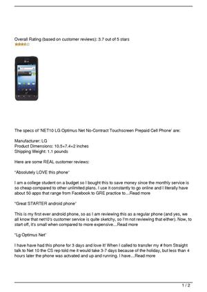 NET10 LG Optimus Net No-Contract Touchscreen Prepaid Cell Phone Review