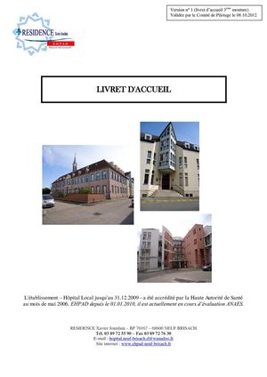 Livret d'accueil résidence Xavier Jourdain, EHPAD de Neuf-Brisach